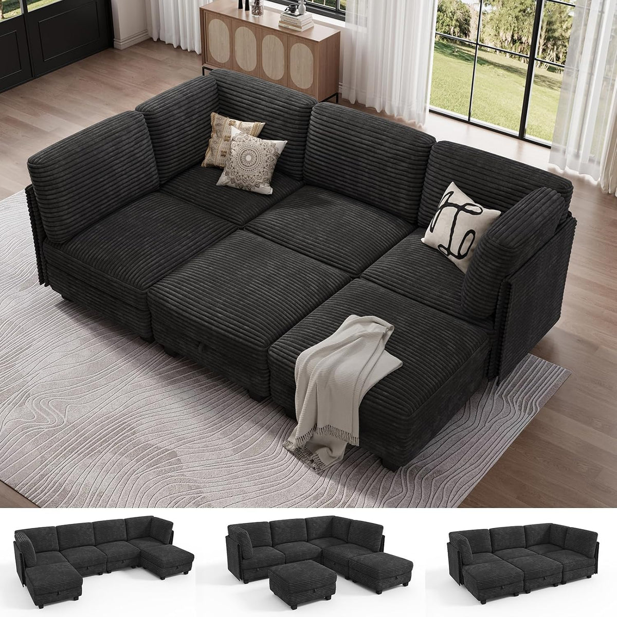 Modular Sectional Cloud Couch, Convertible Sleeper Sofa Bed for Living Room