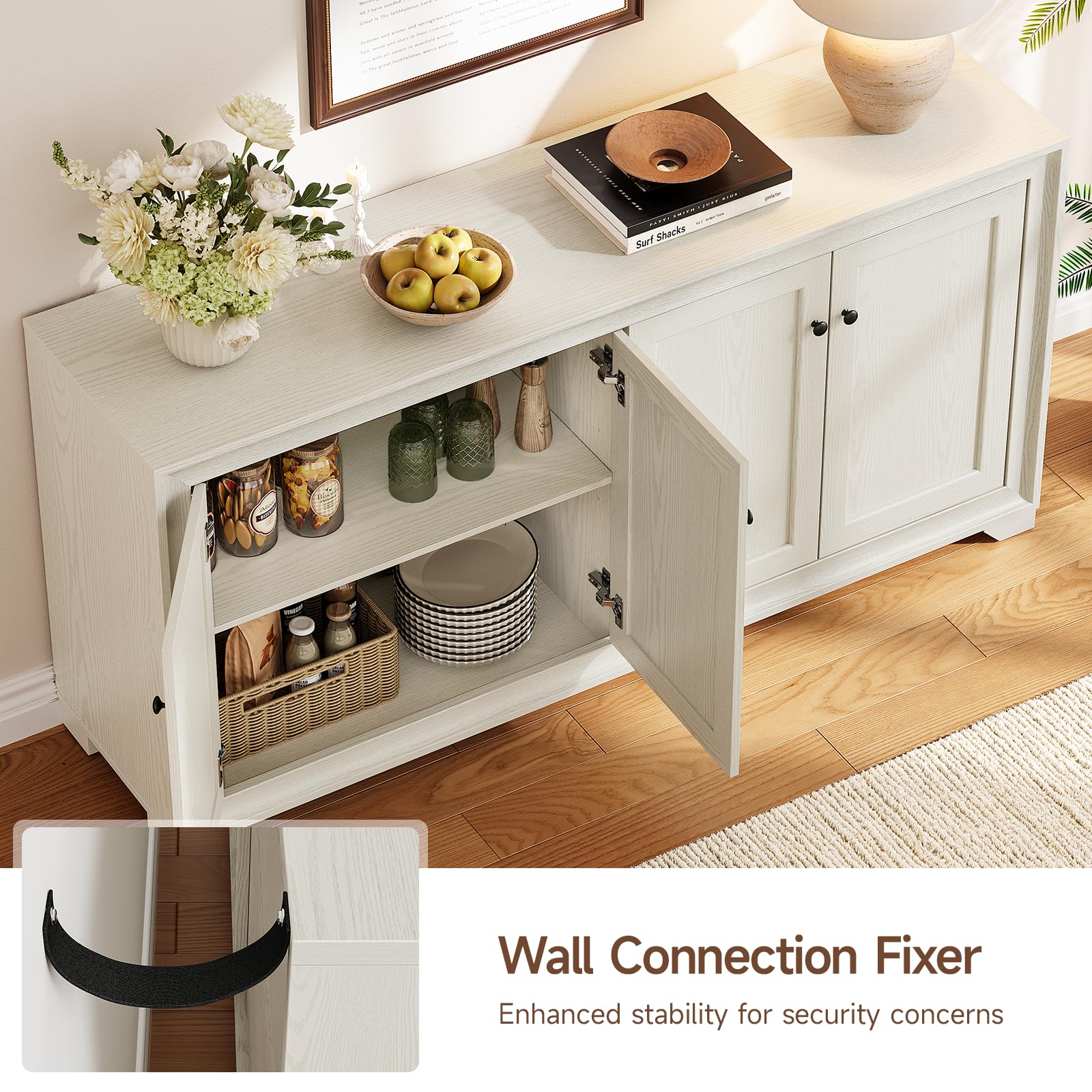 60" 4-Door Sideboard Buffet Cabinet with Adjustable Shelves