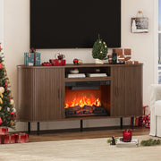 ONBRILL 63" Fluted Fireplace TV Stand with 23" Electric Fireplace, Walnut
