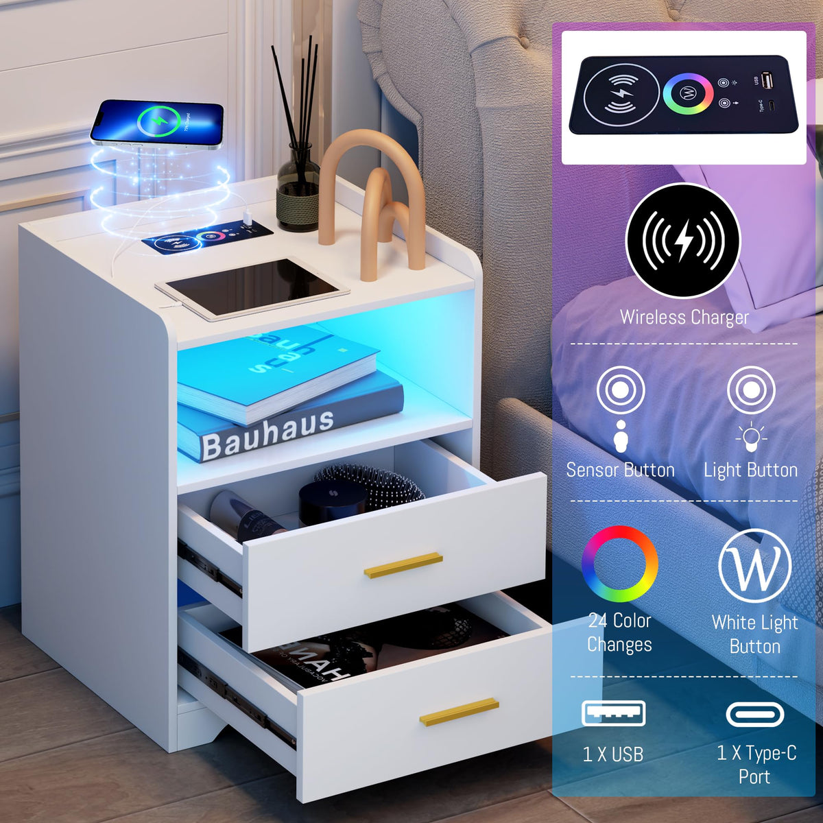 LED Charging Nightstand