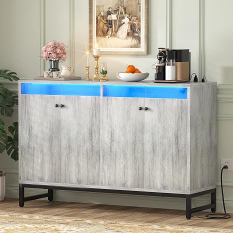 Buffet Cabinet with LED Lights & Power Outlet
