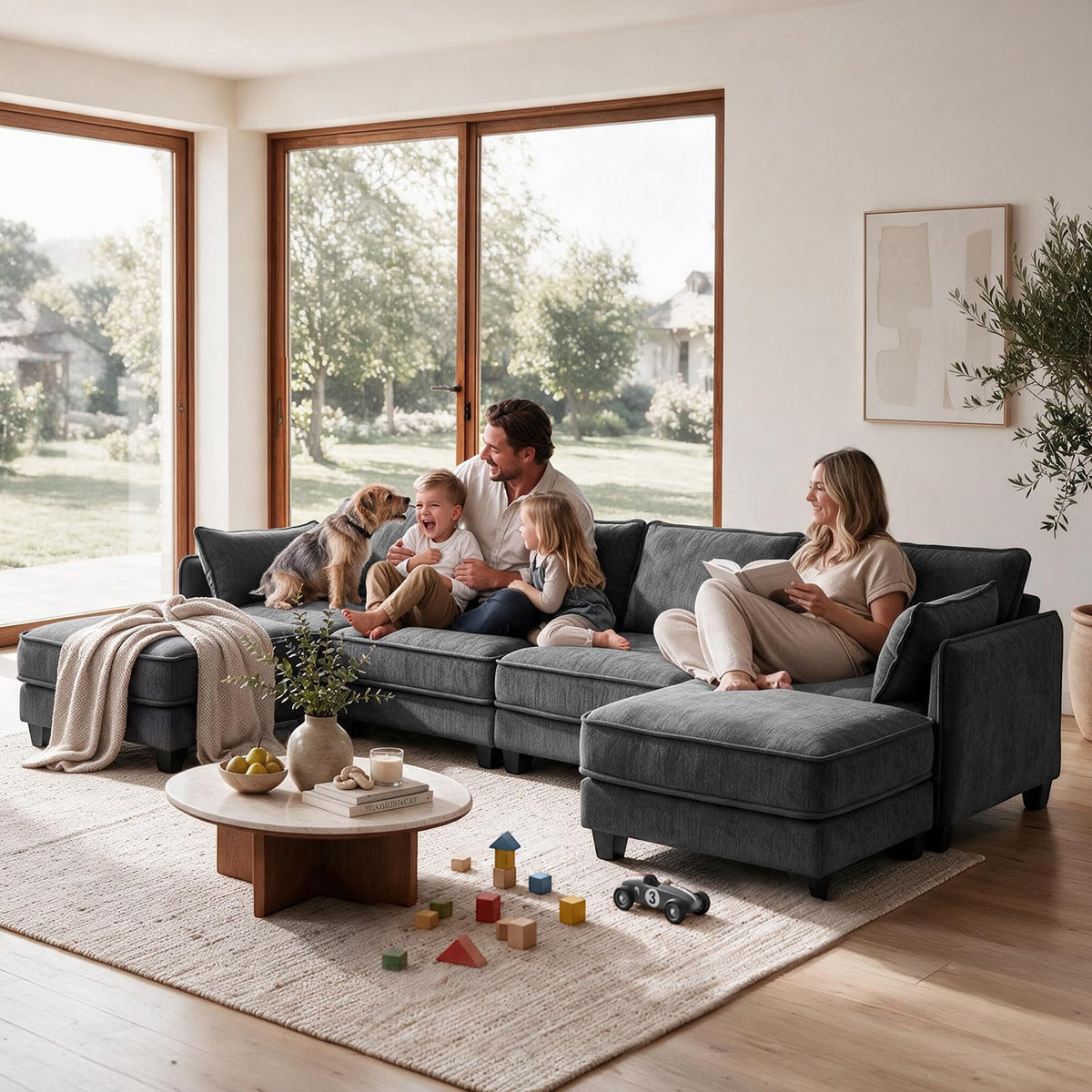 U-Shaped Chenille Modular Sectional