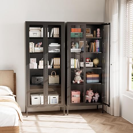 5-Tier Glass Display Cabinet with Doors