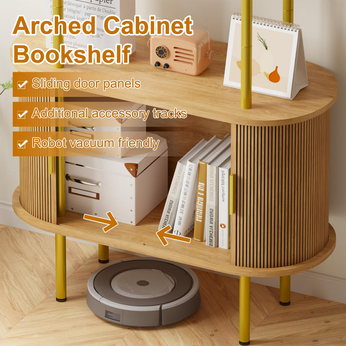 Arched Bookshelf with Tambour Cabinet