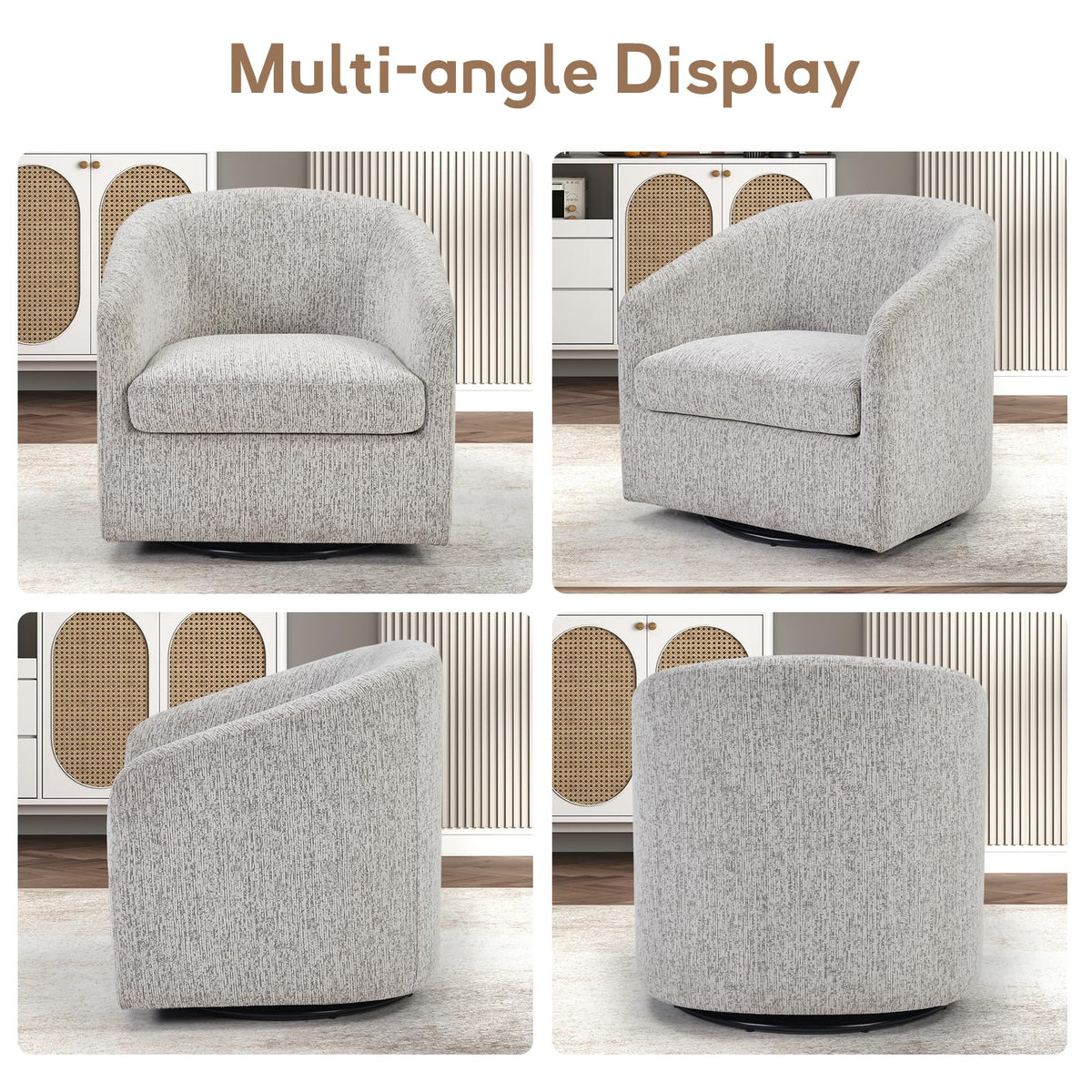 Chenille Swivel Barrel Chair