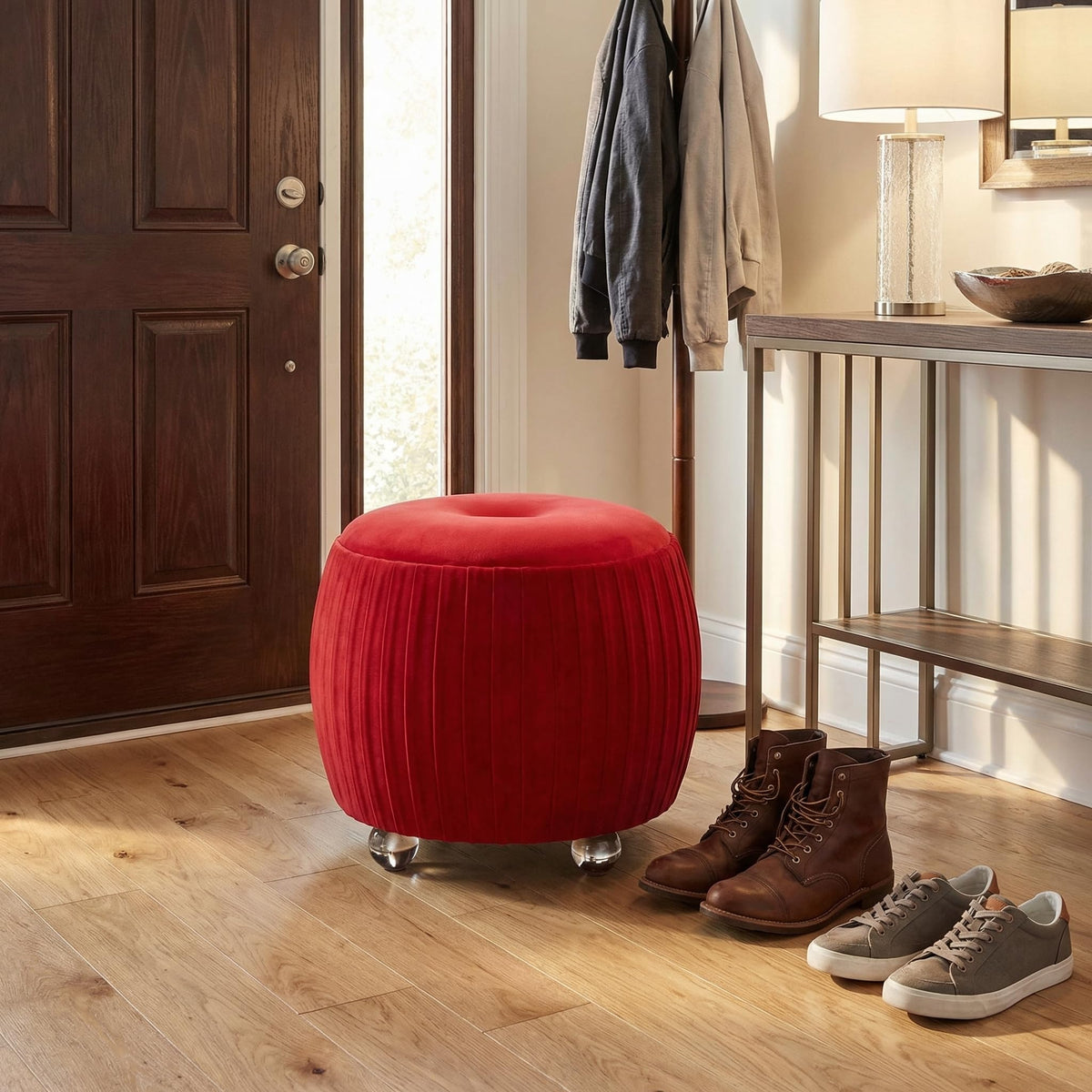 Red Round Tufted Ottoman