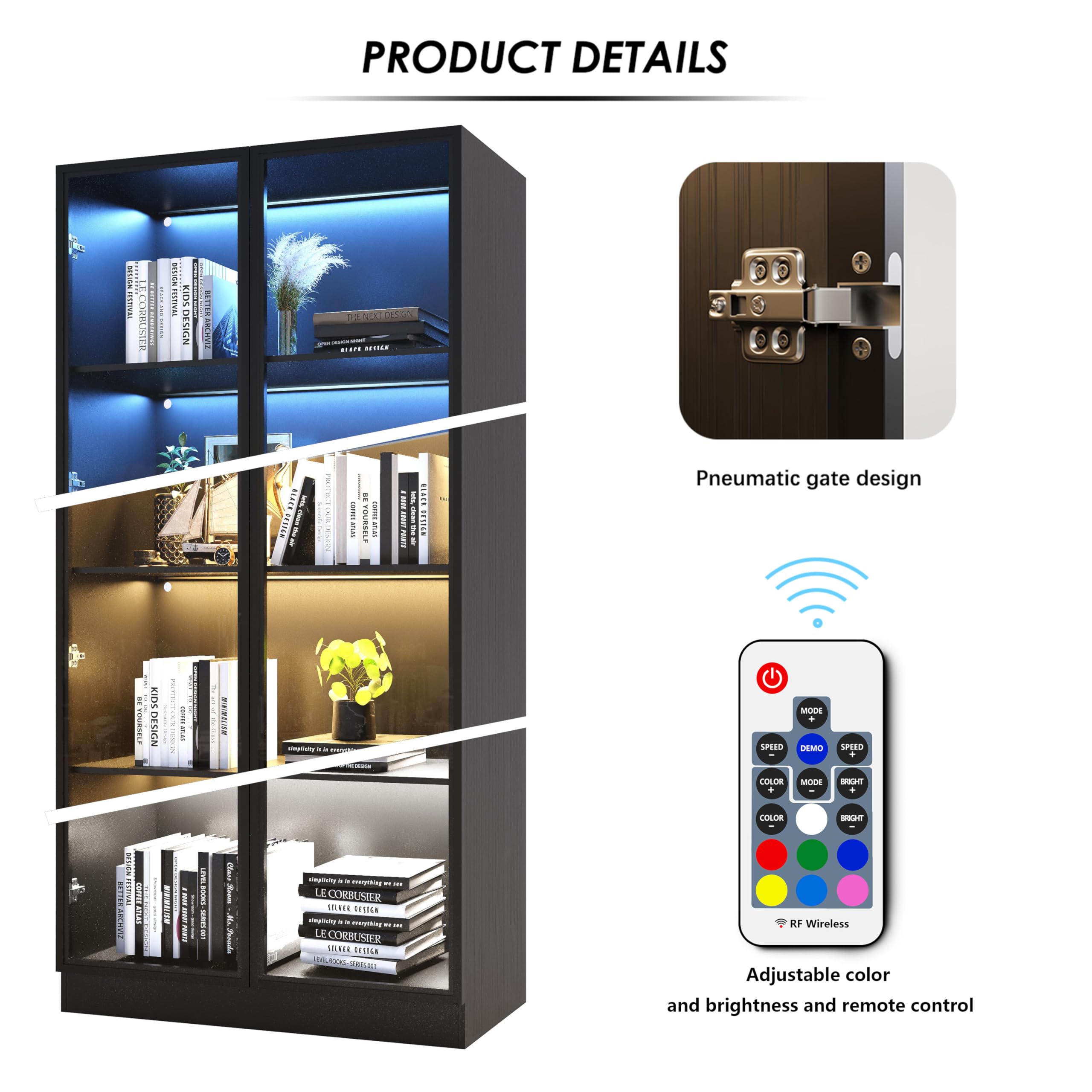 Glass Door Display Cabinet with LED Lights