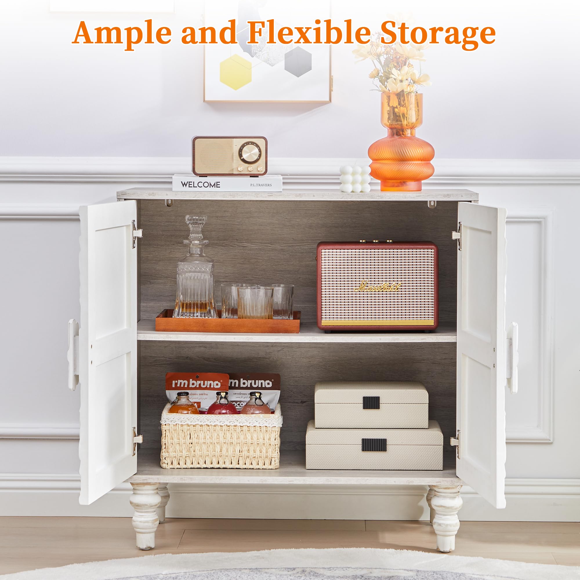 Vintage French Style Storage Cabinet with Carved Doors