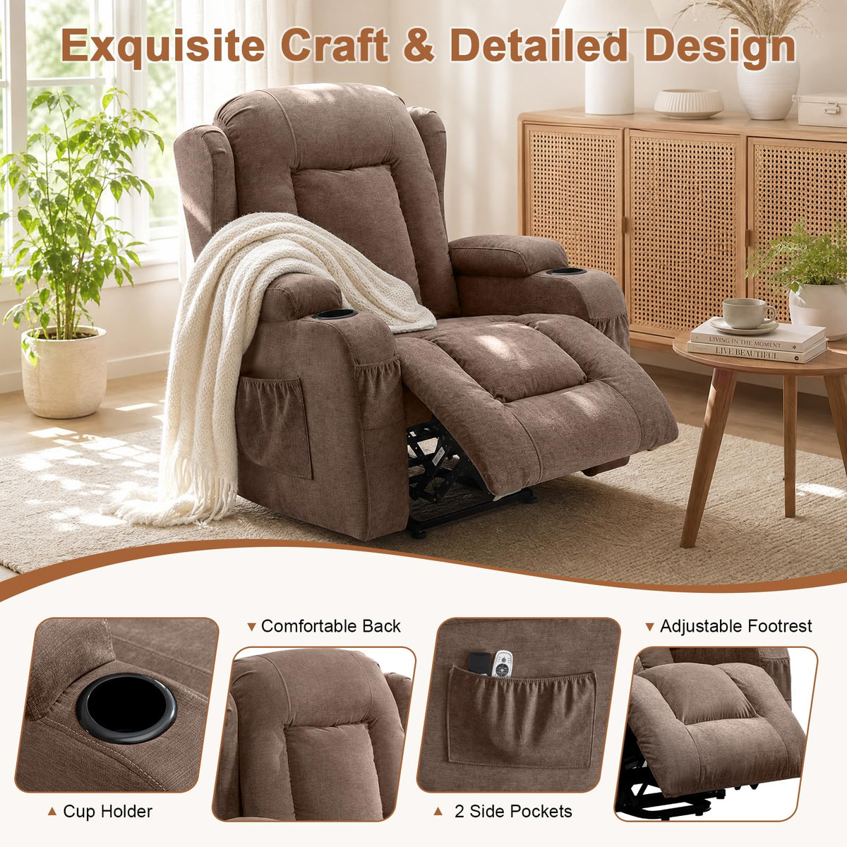 Diluvan Power Lift Recliner Chair for Elderly with Massage and Heat,Brown