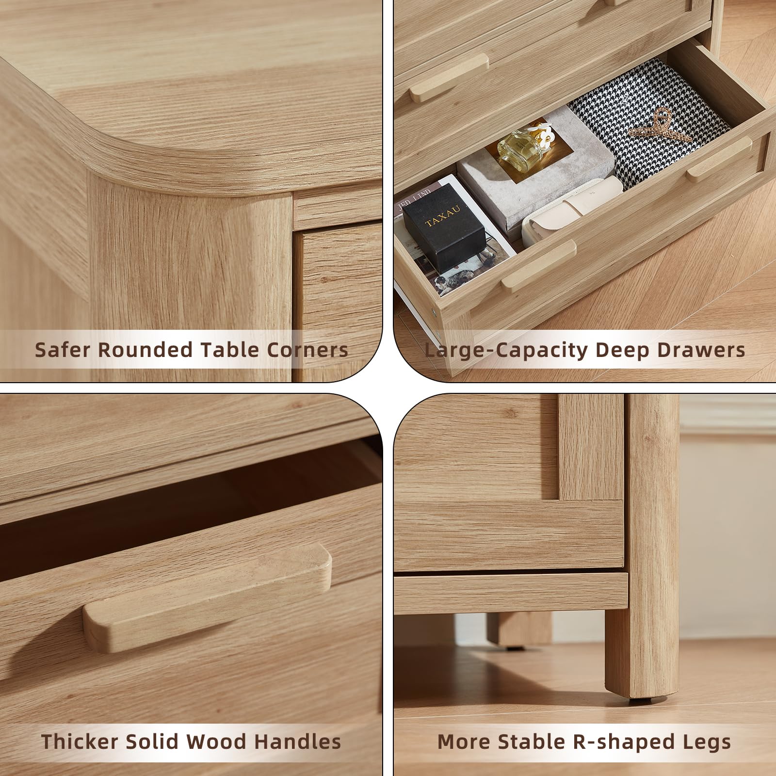 Joaxswe Farmhouse 5 Drawer Dresser for Bedroom, Chest of Drawers with 5 Deep Drawer & 4 Thickened Table Legs, Natural Wood
