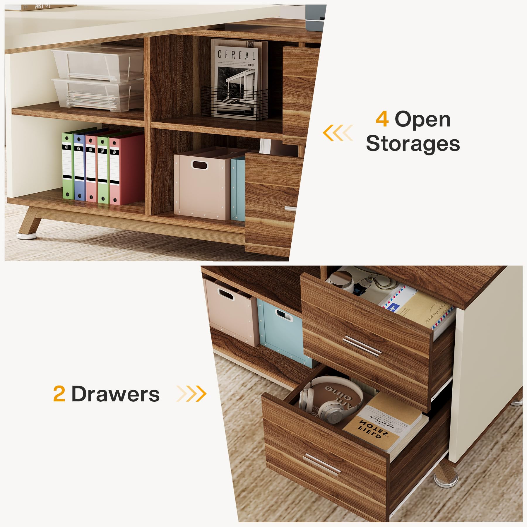 L-Shaped Desk with Storage Shelves & Drawers