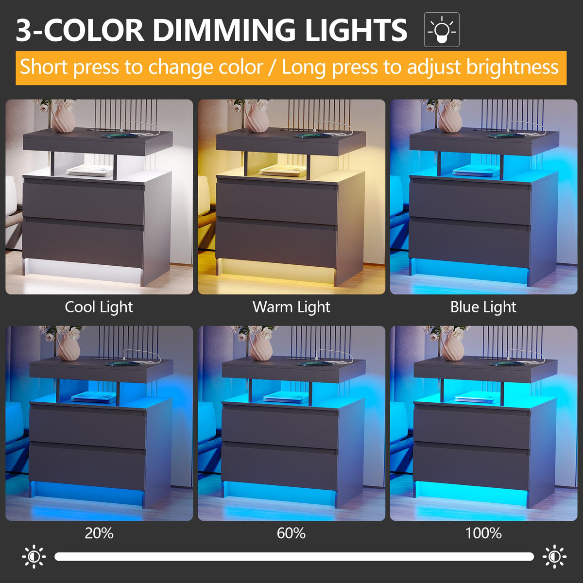LED Nightstand with Charging Station