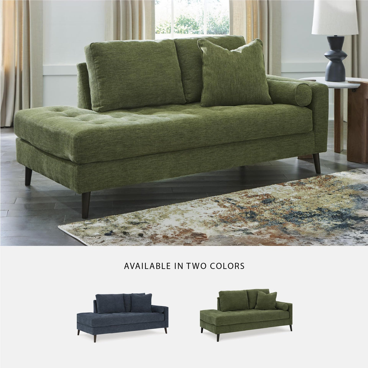 Signature Design by Ashley Bixler Mid-Century Modern Tufted Right-arm Facing Corner Chaise Lounge, Green