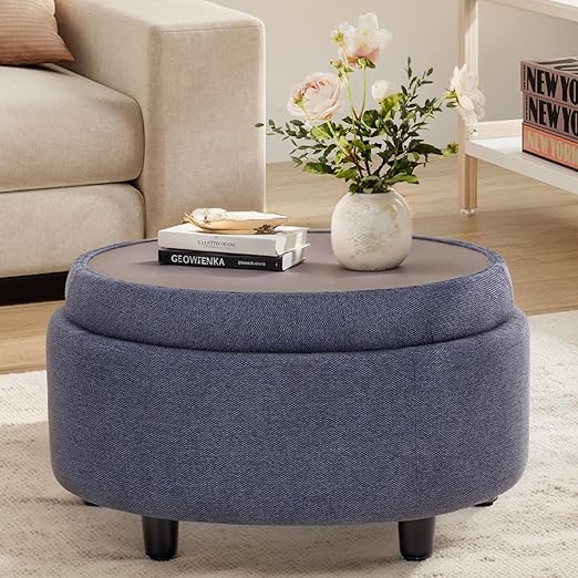 Round Storage Ottoman with Reversible Tray Lid
