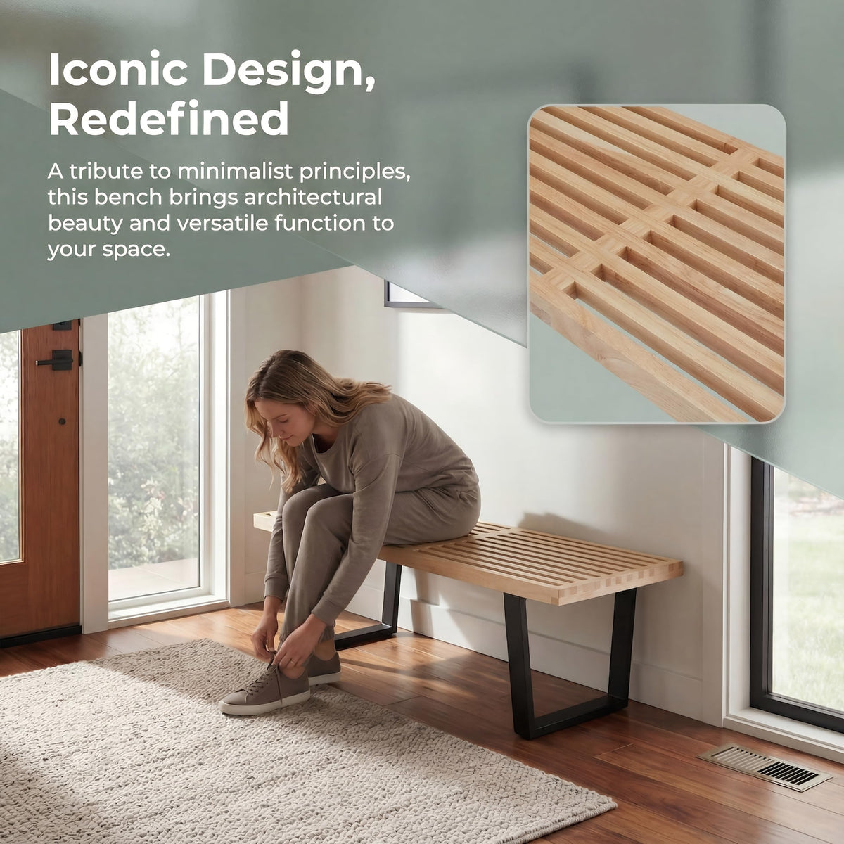 Natural Wood Entryway Bench