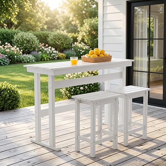 3-Piece Outdoor HDPE Bar Table & Stool Set