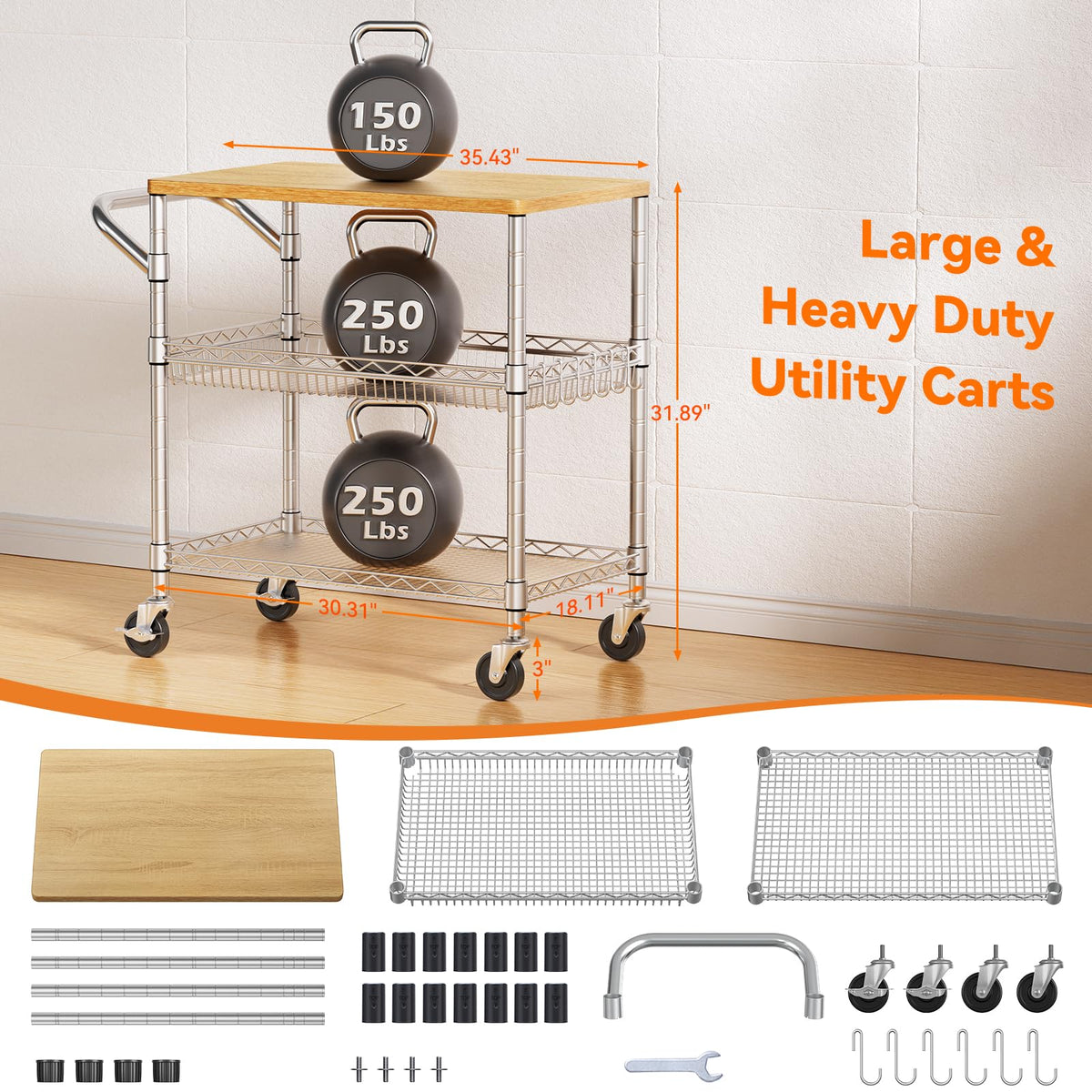 3-Tier Rolling Kitchen Cart