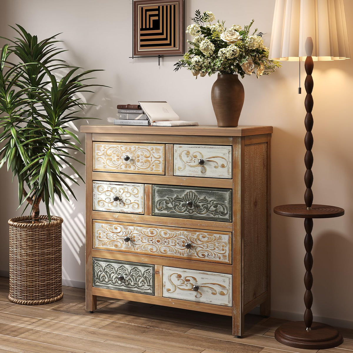 Carved Wood 7-Drawer Dresser