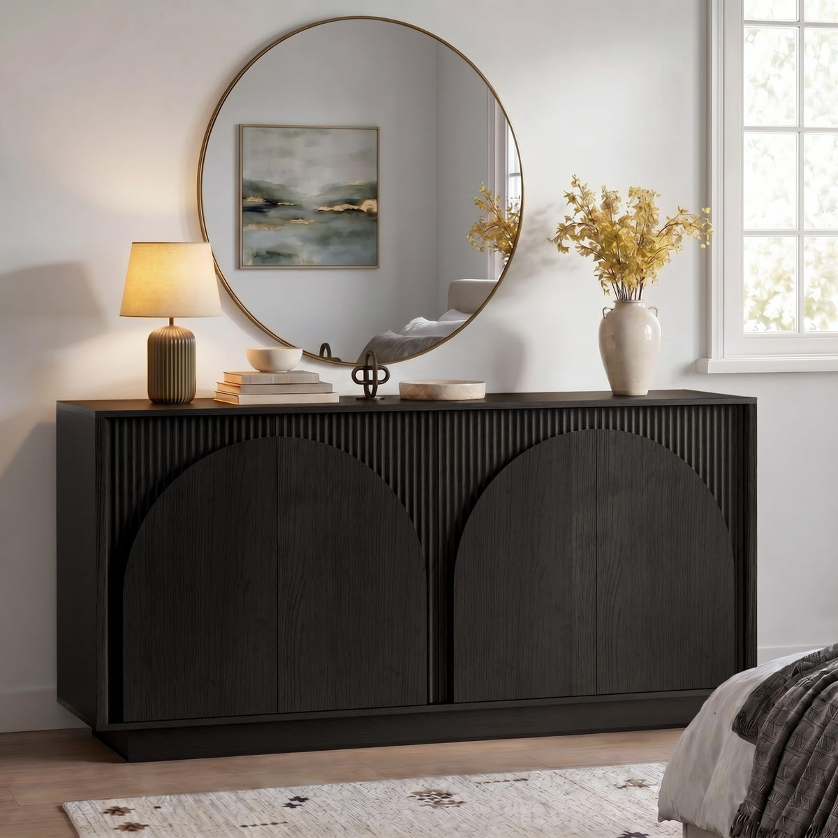 Black Fluted Sideboard with Arched Doors