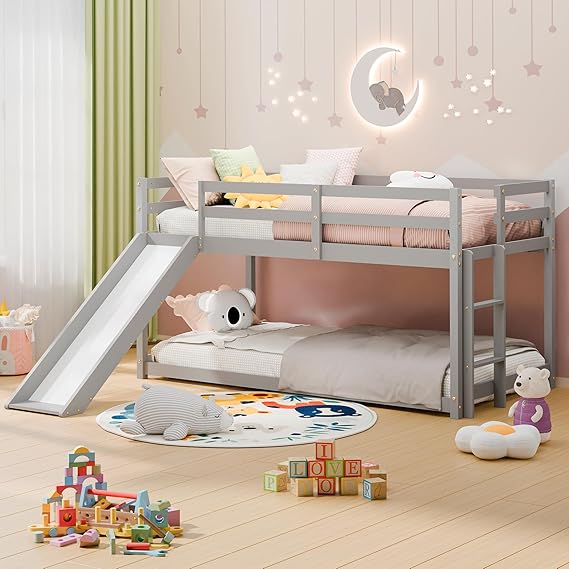 Twin Low Loft Bed with Slide