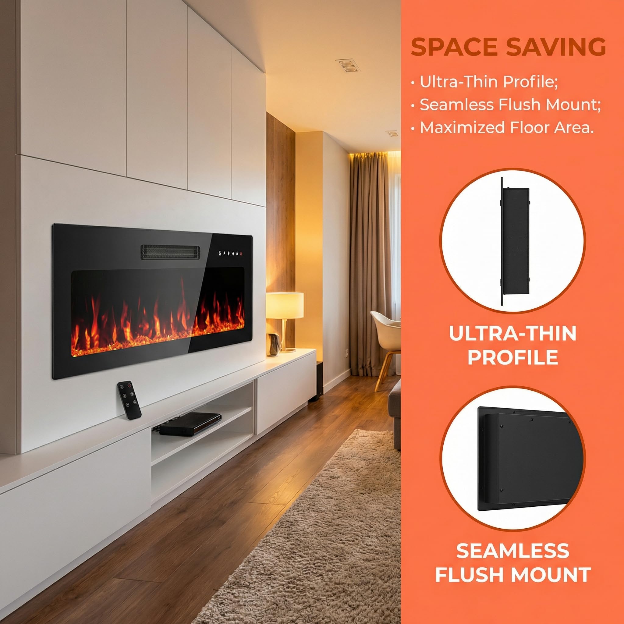 Wall-Mounted Electric Fireplace with Remote