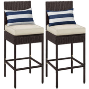 Outdoor PE Rattan Bar Stools with Cushions & Footrests