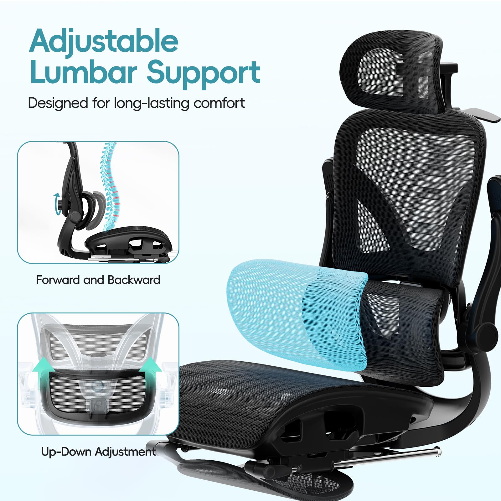 Ergonomic Mesh Office Chair with Lumbar Support & 3D Headrest