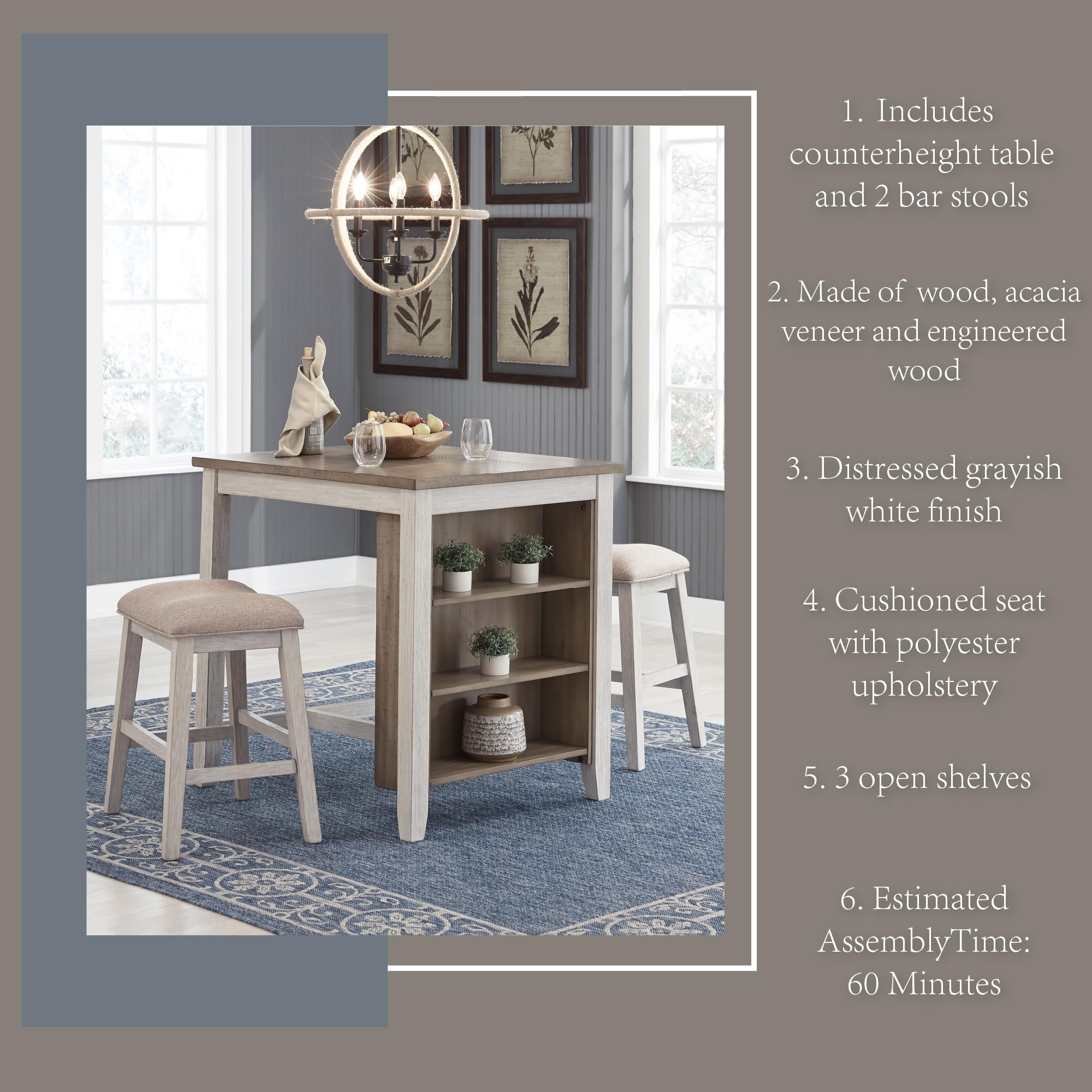 3-Piece Counter Height Dining Set with Barstools