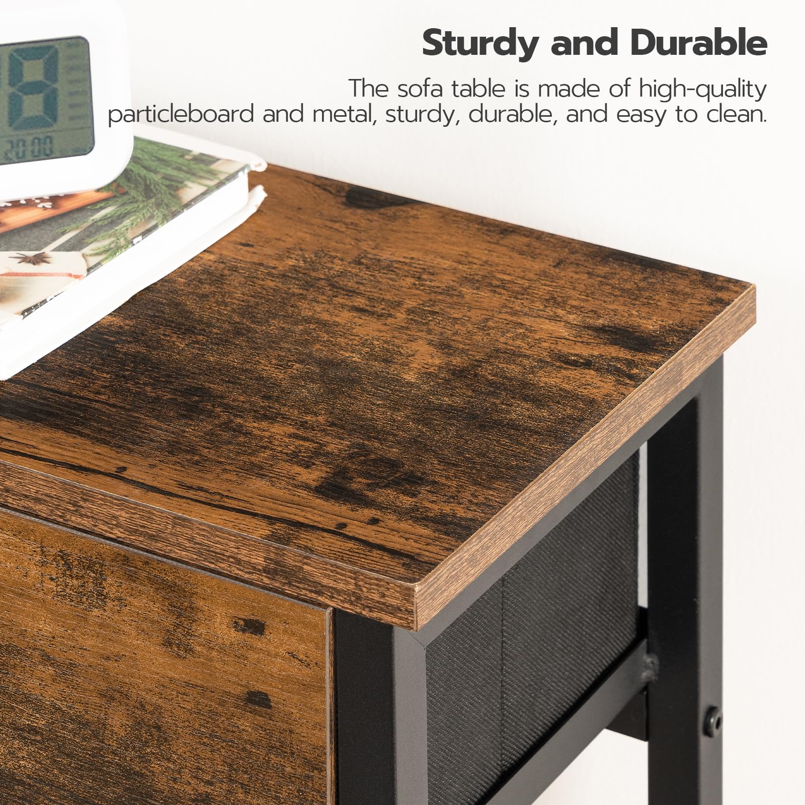 HOOBRO 29.5" Narrow Console Table with 2 Fabric Drawers, Small Entryway Table with 2-Tier Storage Shelves, Sofa Table, Behind Couch Table, for Living Room, Hallway, Rustic Brown and Black BF71XG01