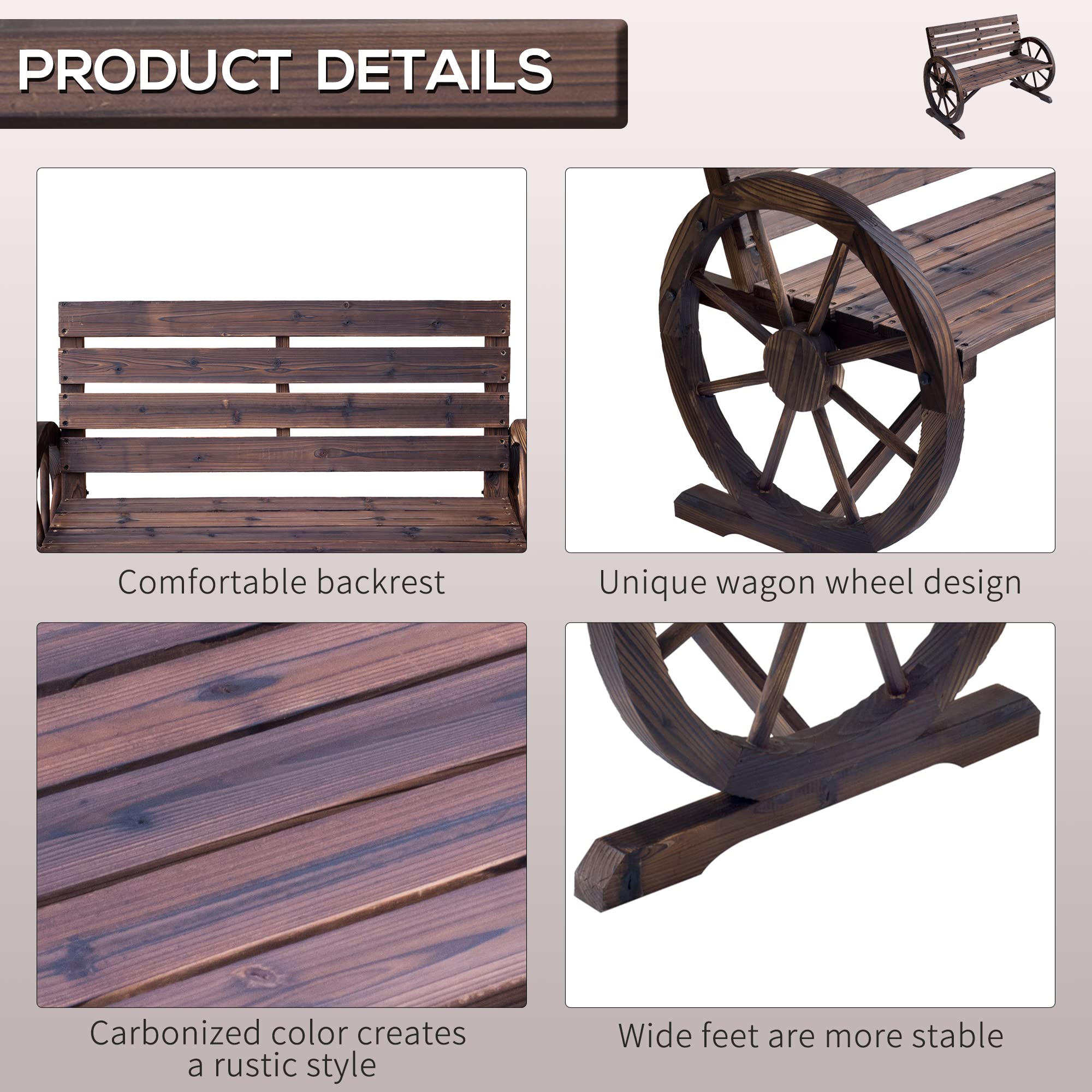 41-Inch Rustic Wagon Wheel Wood Outdoor Bench