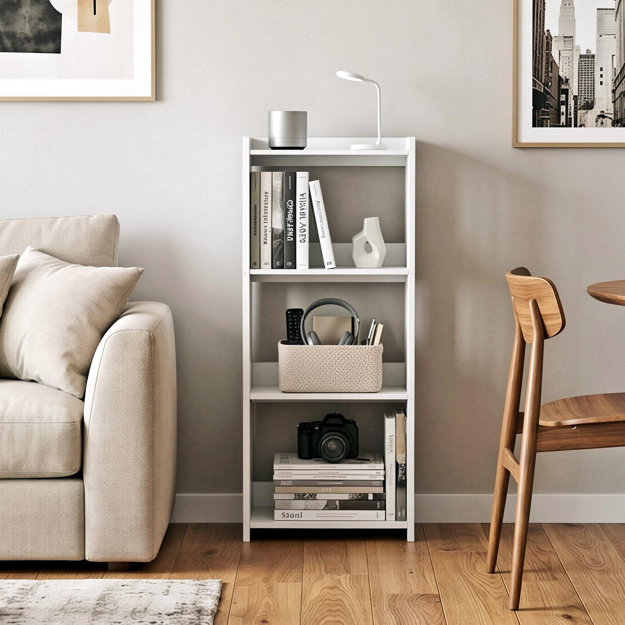 HAYOFAMY Bookshelf, Bookcase for Small Spaces, 4 Tier Shelf White Book Organizer Storage Display Rack for Kids Room, Living Room, Office, Bedroom and Bathroom