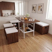 Extendable Breakfast Nook Set with Storage Bench, 6-Piece Corner Dining Set