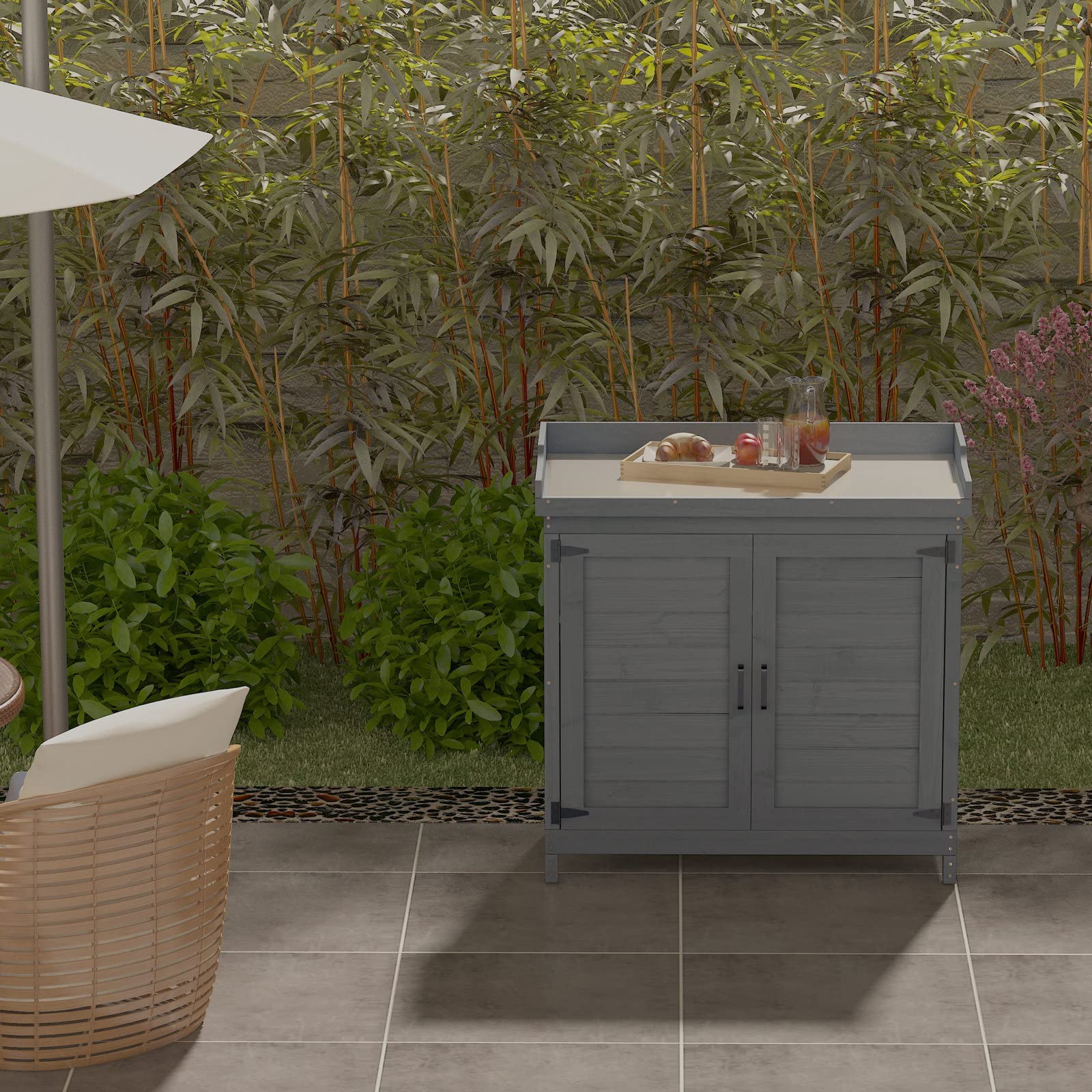 Outdoor Wooden Garden Storage Cabinet with Potting Bench