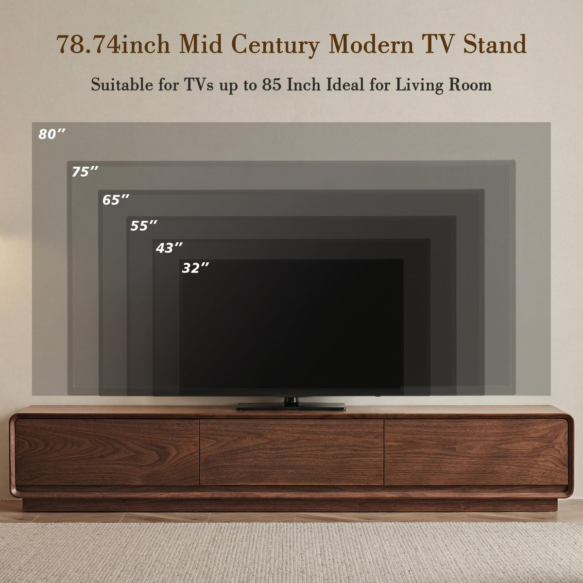 YLLGLTH Mid Century Modern TV Stand for TVs up to 85 Inch Solid Wood TV Media Console with 3 Drawers Storage Entertainment Center for Living Room, 78.74" W Walnut, Fully Assembled