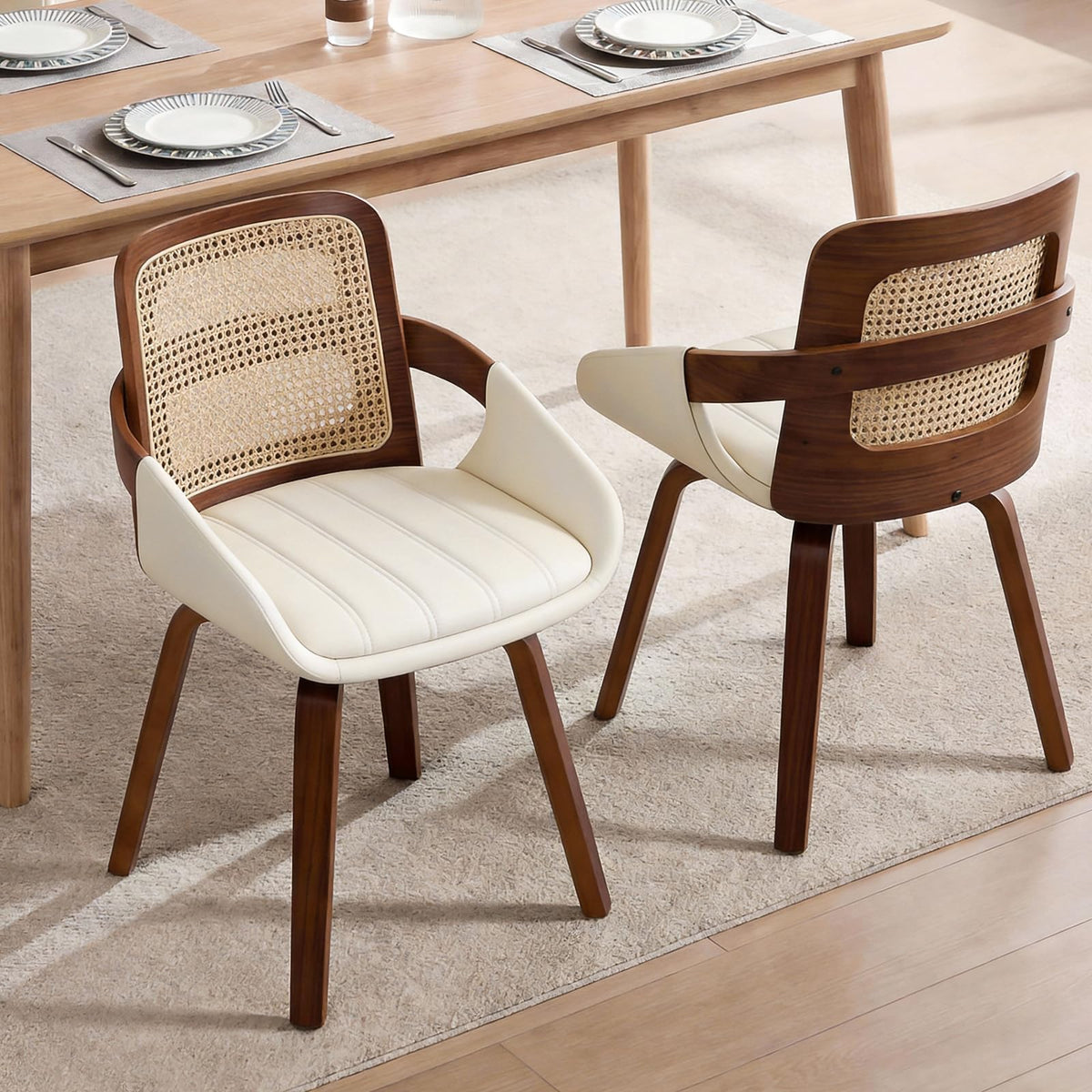 Rattan Swivel Dining Chairs, Set of 2