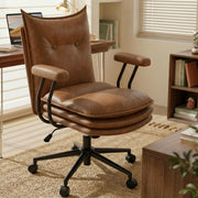 Mid-Back Leather Office Chair with Triple-Layer Seat