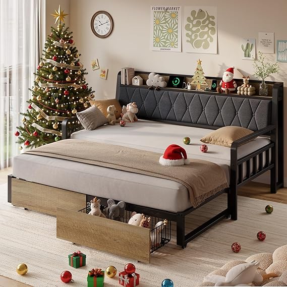 Twin to King Trundle Daybed with Storage Drawers & Power Outlet