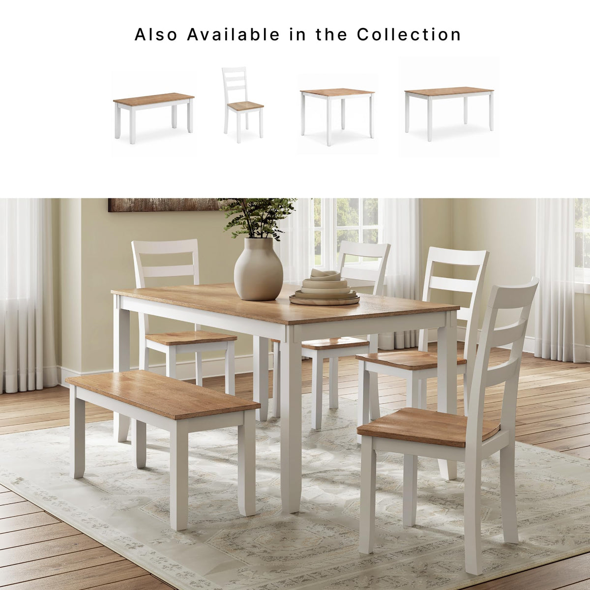 Signature Design by Ashley 6-Piece Dining Table Set with Bench and Chairs