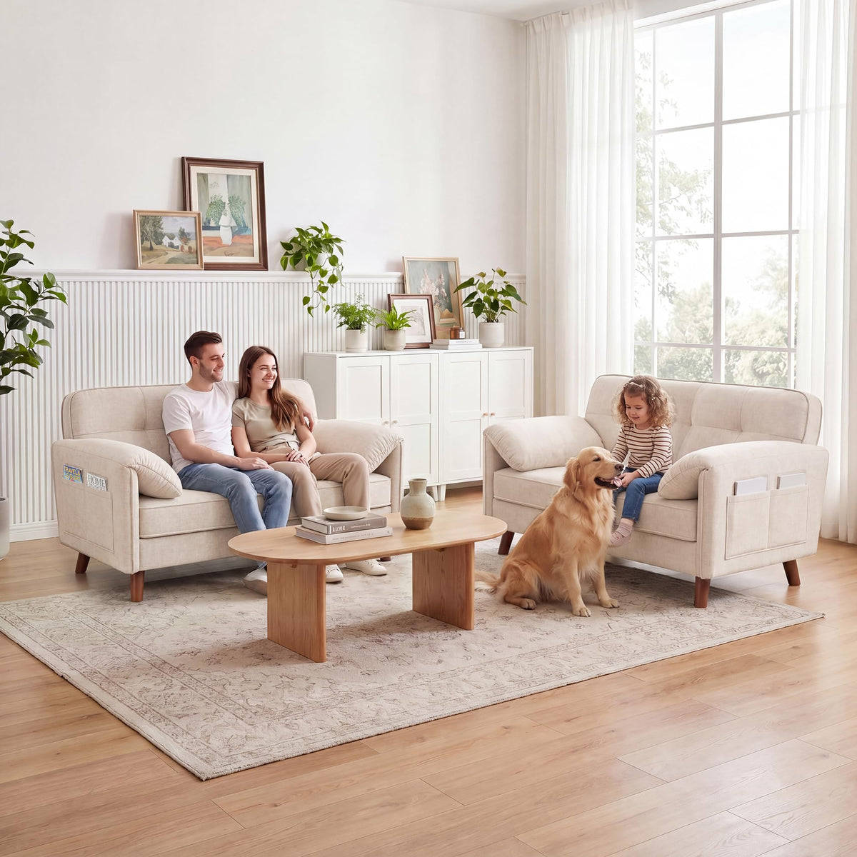Apicizon 65" Loveseat Sofa, Chenille Loveseat Couch for Living Room with Storage Pockets, 25" Deep Seat Love Seat with Padded Arms, Modern Small Couches for Bedroom, Small Spaces, Home Office