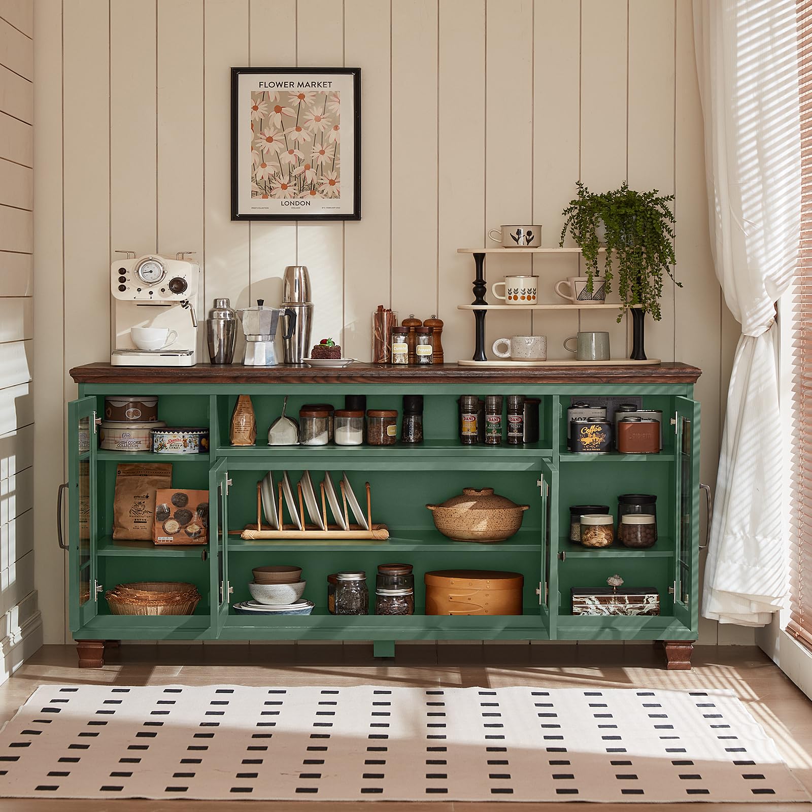 Farmhouse Sideboard Buffet Cabinet with Glass Doors