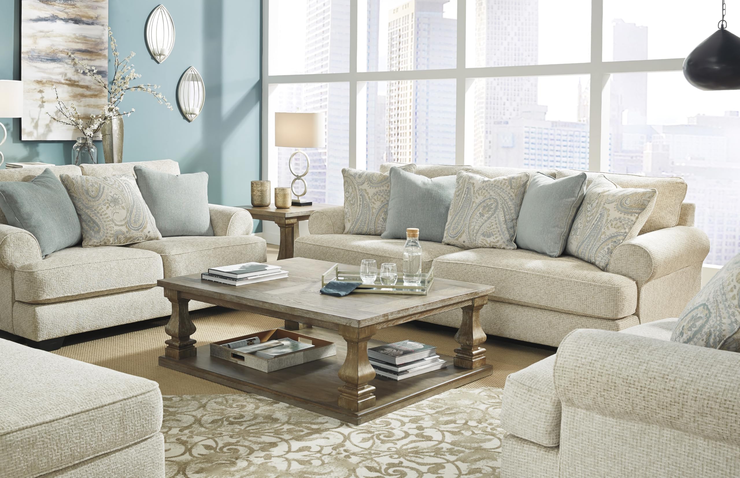 Chenille Loveseat with Rolled Arms, Reversible Cushions & Accent Pillows