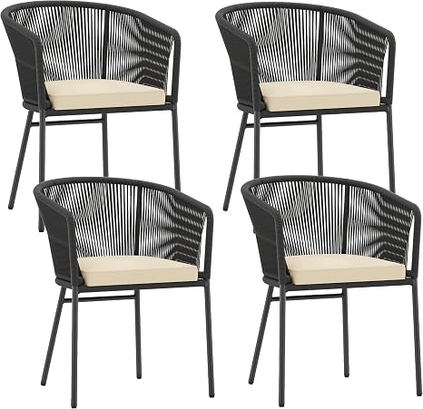 Patio Dining Chairs Set of 4 with Cushions & Armrests
