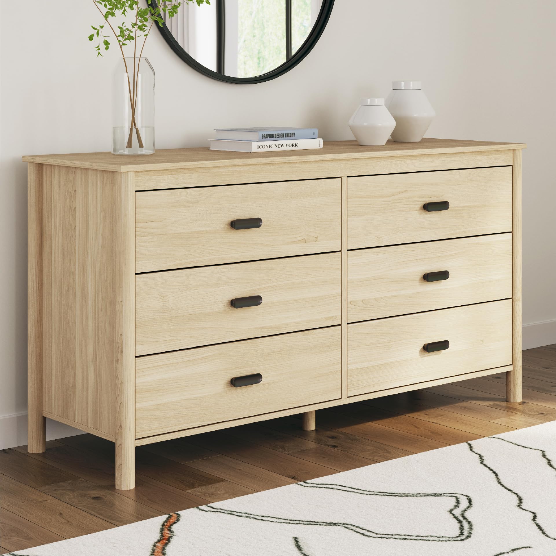 Signature Design by Ashley Cabinella Casual Dresser with 6 Smooth-Gliding Drawers, Meets ASTM International Safety Standards, Light Brown Finish, 61.57' W