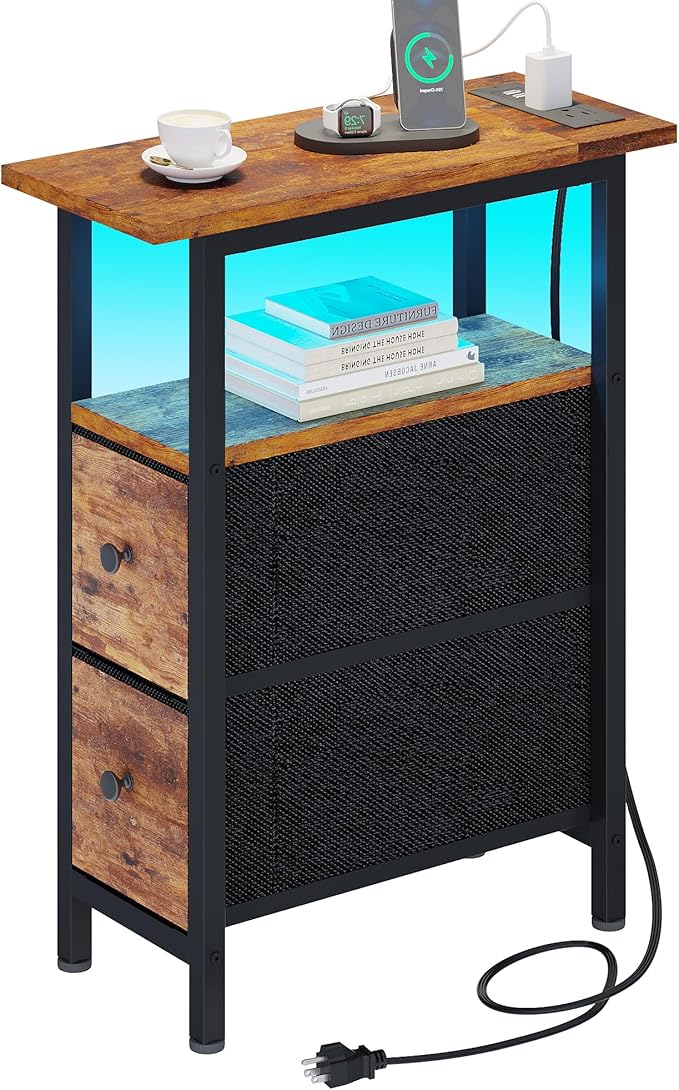 End Table with LED Light & Charging Station