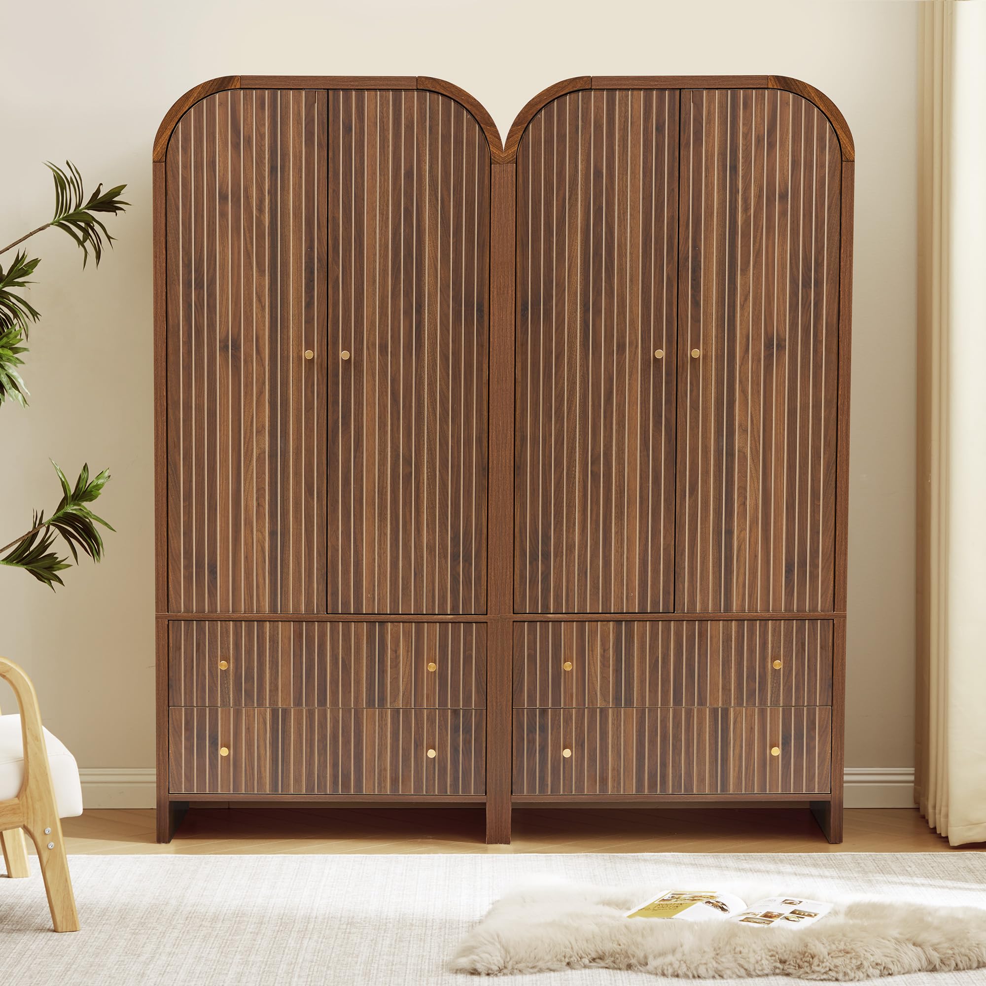 Arched Armoire Wardrobe Closet with Hanging Rod & 2 Drawers