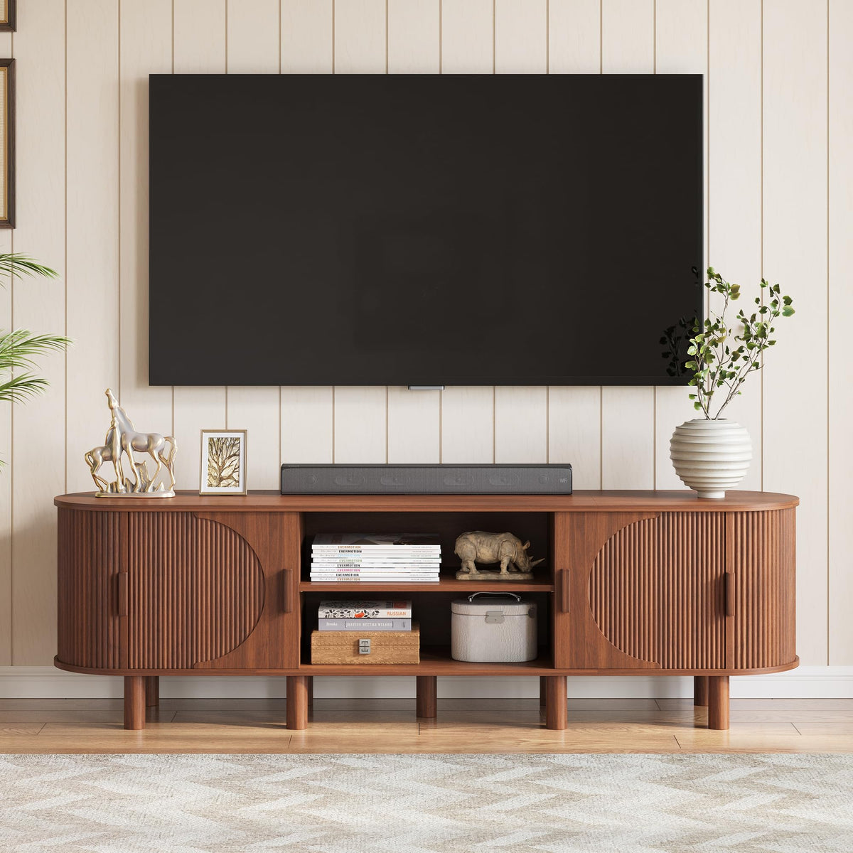 Fluted Sliding-Door TV Stand