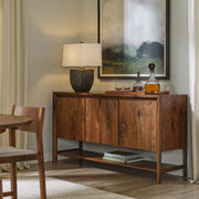 Stickley Saranac Sideboard, Buffet, Solid Rustic Walnut, Sustainable Construction, 3 Doors, Adjustable Shelf Each Side, Fixed Bottom Shelf, 64in W x 19in D x 34in H, Made in USA