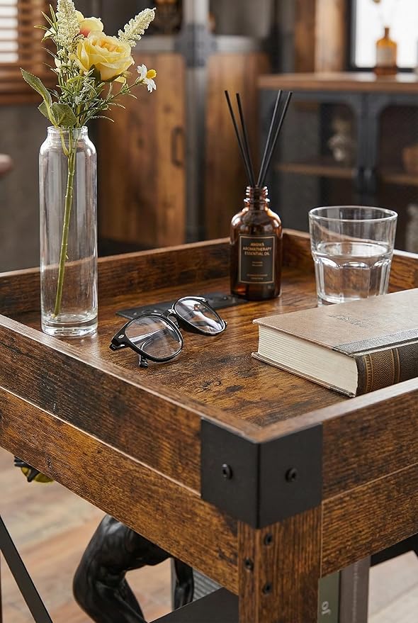 Farmhouse Square Side Table with Storage Shelf
