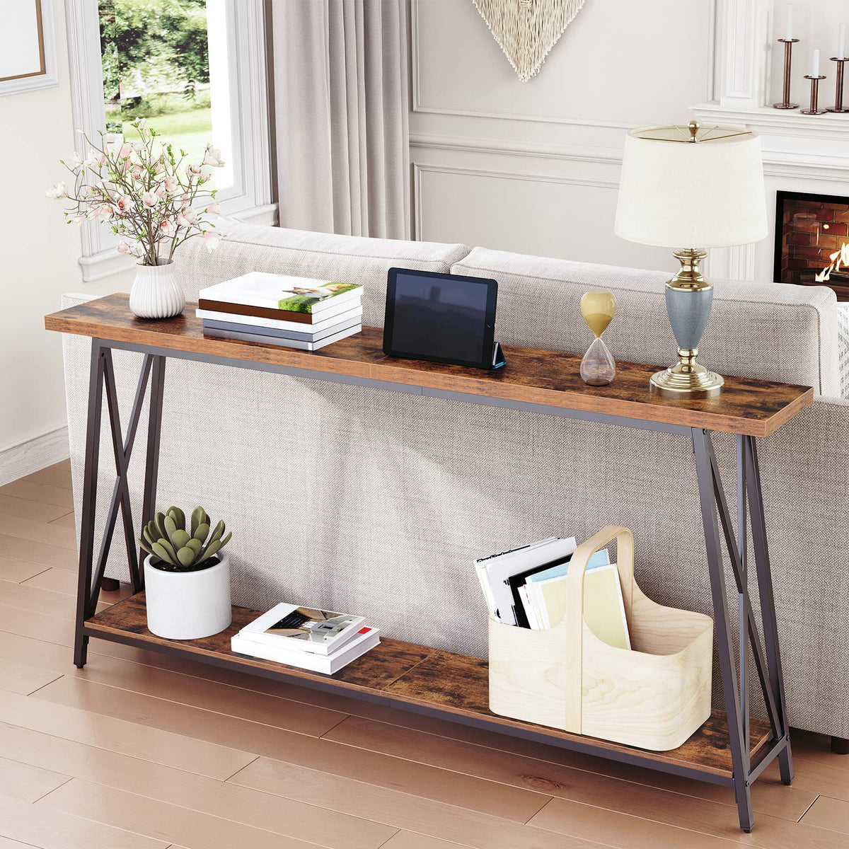 Narrow 2-Tier Console Table