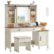 Farmhouse Vanity Desk with Lighted Mirror